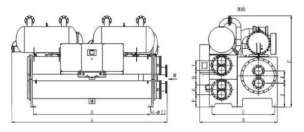 滿液式螺桿水冷冷水機組尺寸圖